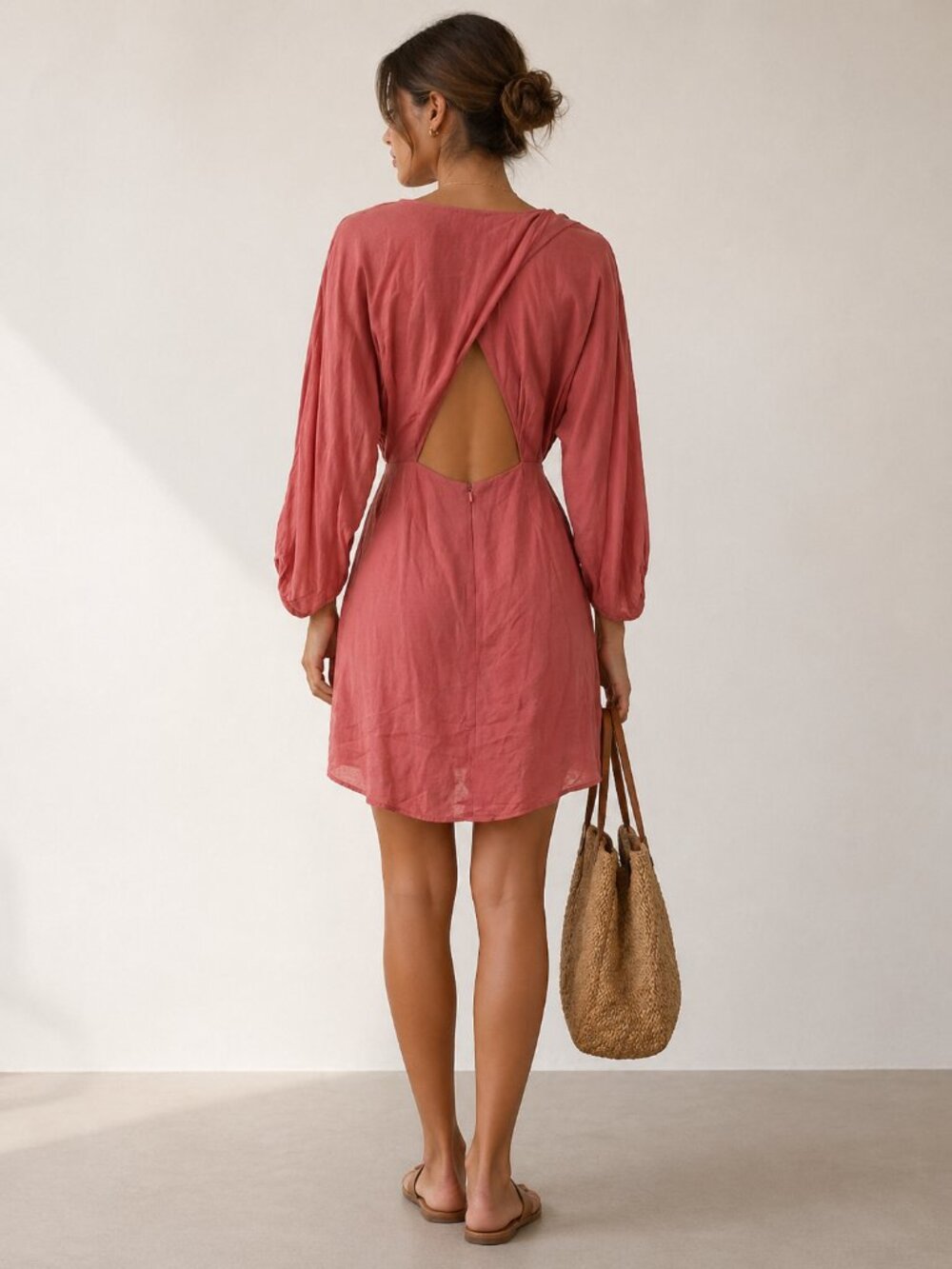 By Anthropologie Coral Pink Wrap Mini Dress Size 00 - Picture 2 of 8